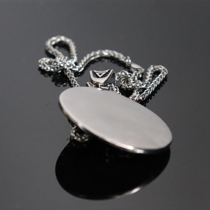 Stainless Steel and Necklace Pendant / Slavic Amulet With Black Sun and Wolf
