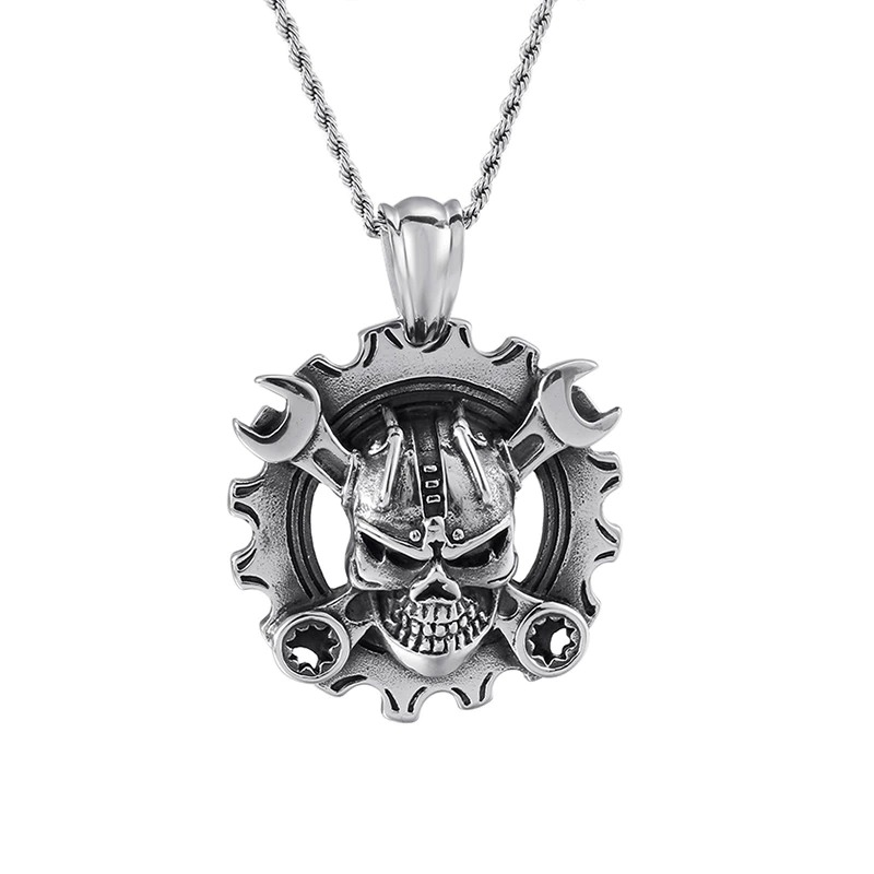 Stainless Steel Viking Mechanical Skull Necklace Pendant / Punk Style Pendant