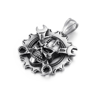 Stainless Steel Viking Mechanical Skull Necklace Pendant / Punk Style Pendant