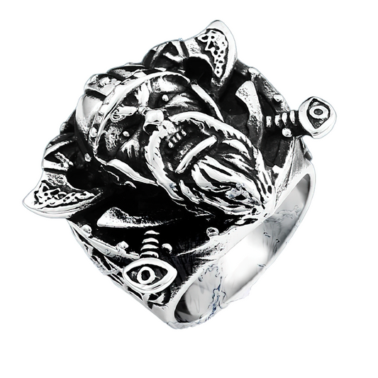 Stainless Steel Vikings Ring for and / Jewelry Ring With Odin's Shield