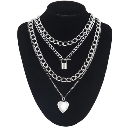 Steampunk Chain Necklace for / Aluminium Pendant With Locked and Heart