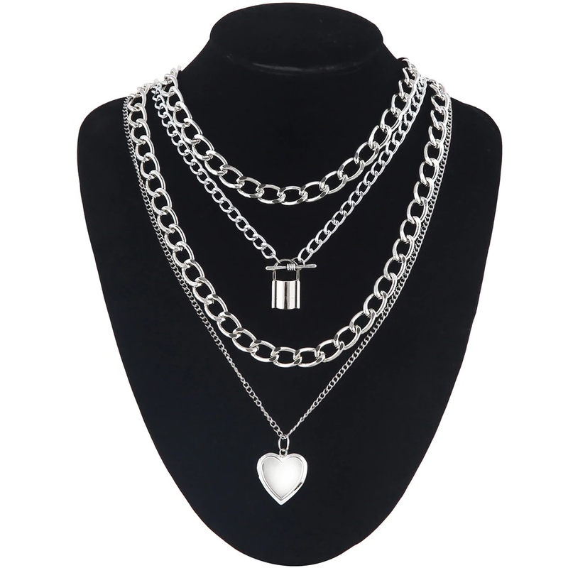 Steampunk Chain Necklace for / Aluminium Pendant With Locked and Heart