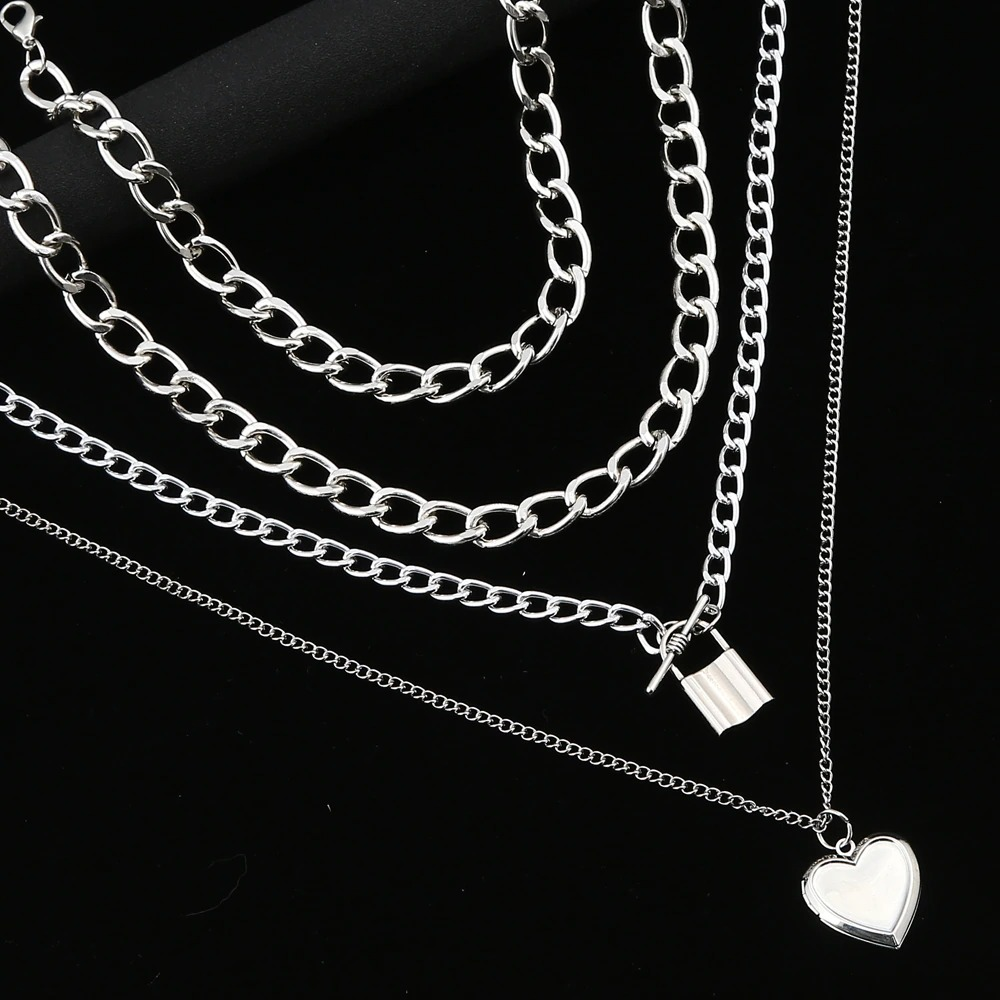 Steampunk Chain Necklace for / Aluminium Pendant With Locked and Heart
