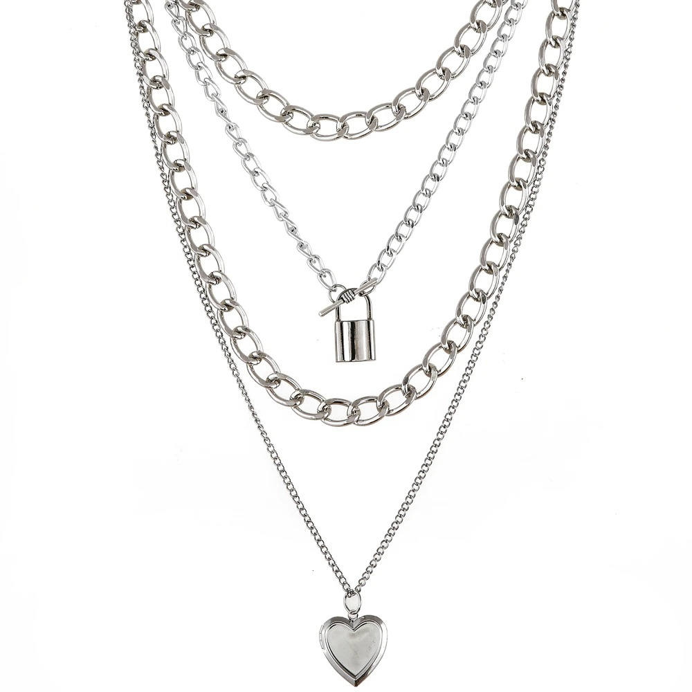 Steampunk Chain Necklace for / Aluminium Pendant With Locked and Heart