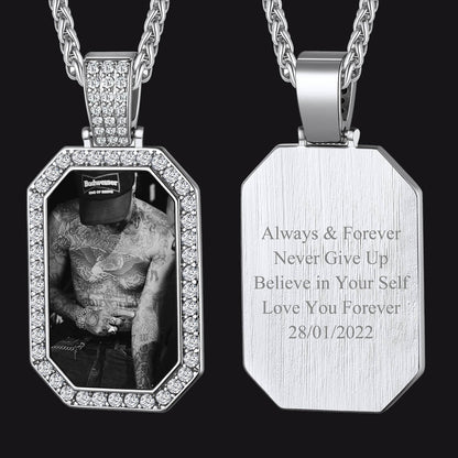 Memorial Personalized Picture Dog Tag Necklace With Cz for Mom Family