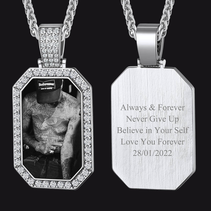 Memorial Personalized Picture Dog Tag Necklace With Cz for Mom Family