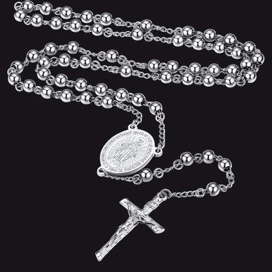 Catholic Virgin Mary Rosary Beads Cross Necklace Chain for