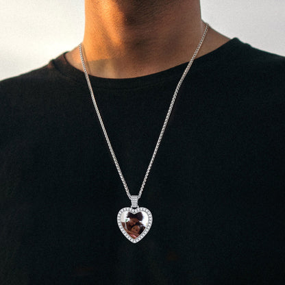 Sterling Silver Personalized Heart Picture Necklace Gift With Cubic Zirconia for