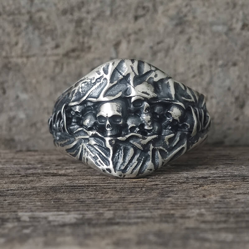 Stitched Skull Sterling Silver Gothic Ring