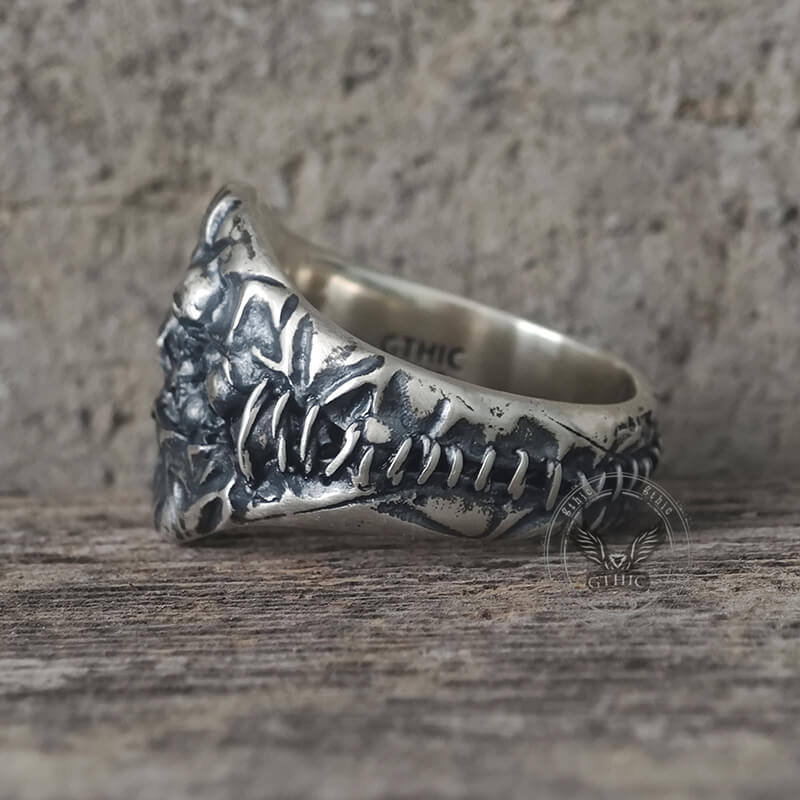 Stitched Skull Sterling Silver Gothic Ring