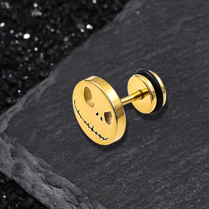 Stitched Smile Skull Stainless Steel Stud Earrings