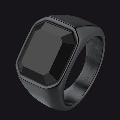 Engraved Black Onyx Signet Ring for