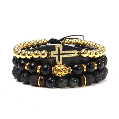 Style Set Multiple Charm Bracelet Natural Stone Beads / Braided Bracelet With a Cross