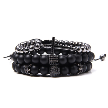 Style Set Multiple Charm Bracelet Natural Stone Beads / Braided Bracelet With a Cross With Crystals