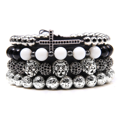 Style Set Multiple Charm Bracelet Natural Stone Beads / Braided Bracelet With a Cross With Crystals