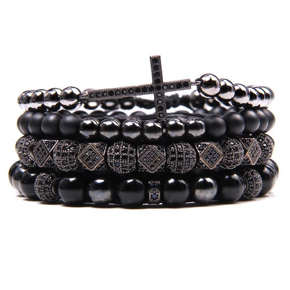 Style Set Multiple Charm Bracelet Natural Stone Beads / Braided Bracelet With a Cross With Crystals