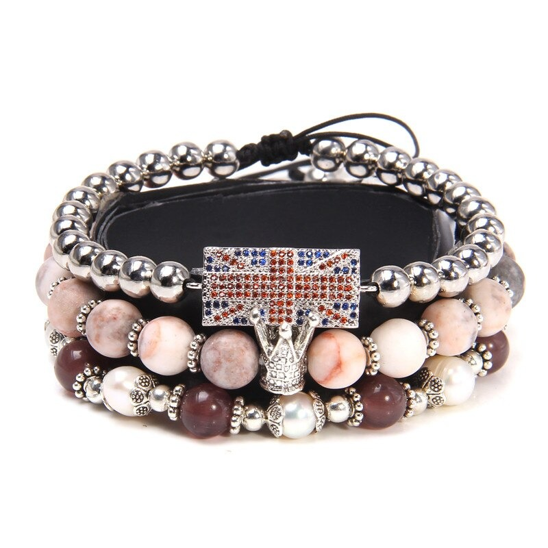 Style Set Multiple Charm Bracelet Natural Stone Beads / Braided Bracelet With Pendant of Flag