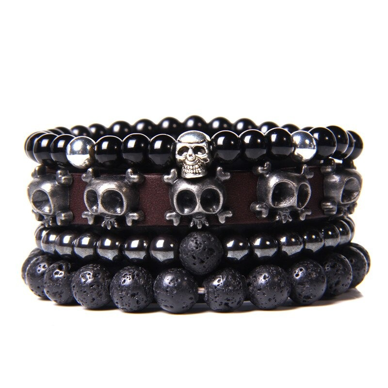 Style Set Multiple Charm Bracelet Natural Stone Beads / Leather Braided Bracelet #3