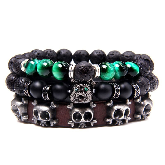 Style Set Multiple Charm Bracelet Natural Stone Beads / Leather Braided Bracelet