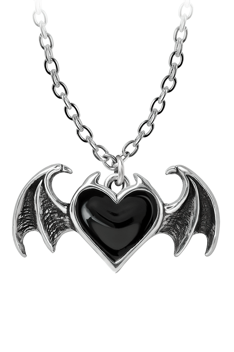 Stylish Black Demon Heart With Bat Wings Pendant