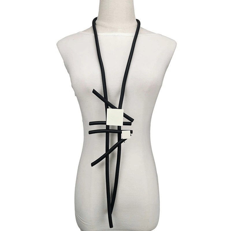 Stylish Long Statement Necklaces for / Square Wood Pendant Necklace / Rubber Accessories