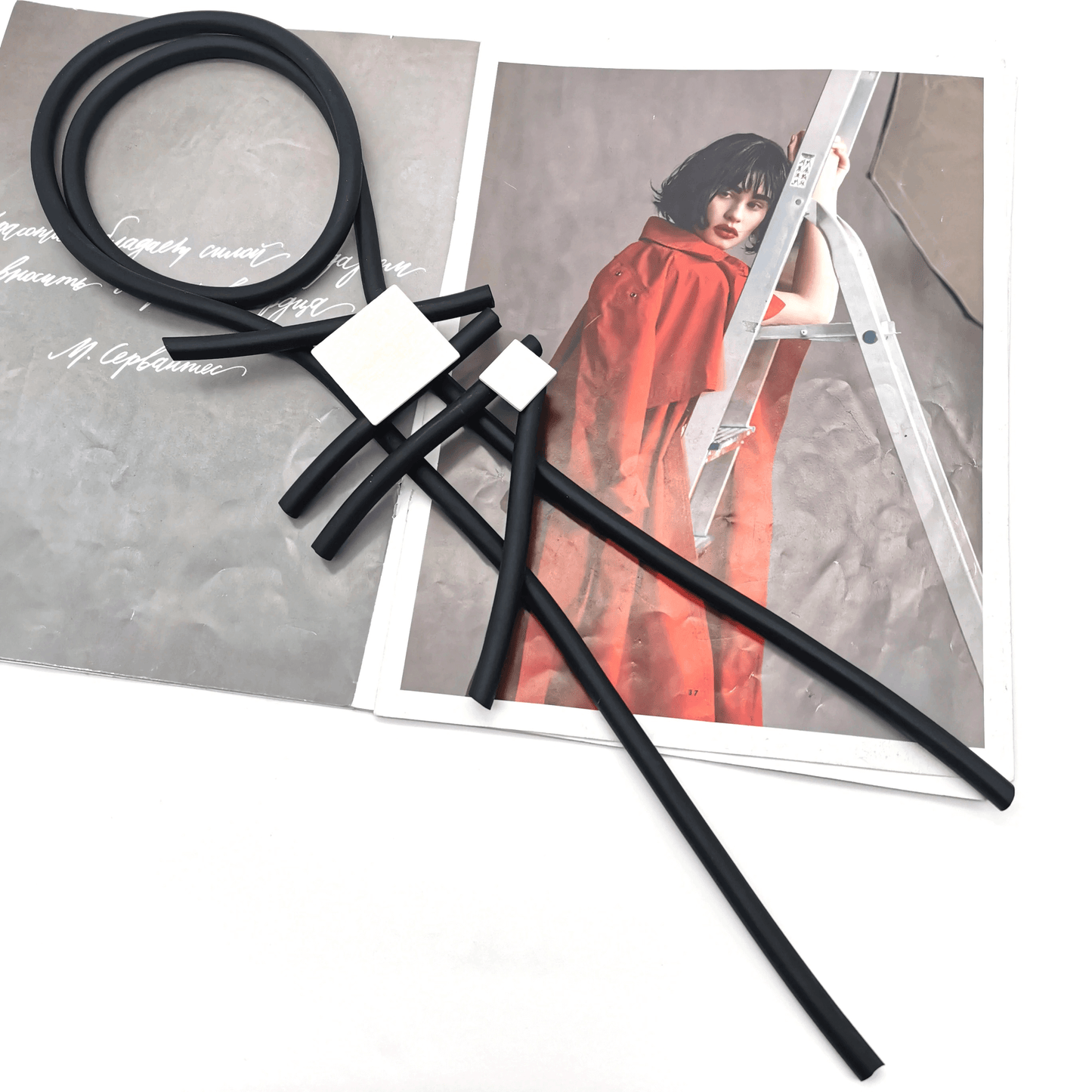 Stylish Long Statement Necklaces for / Square Wood Pendant Necklace / Rubber Accessories