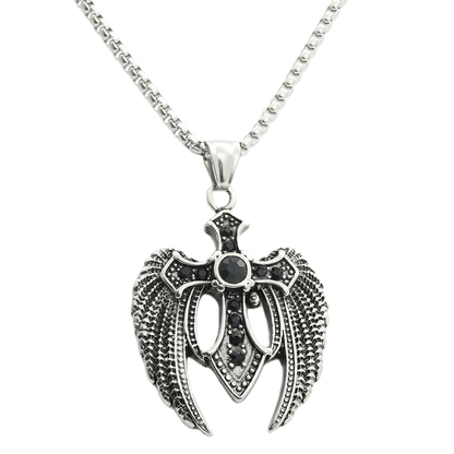 Stylish Pendant of Wing Cross With Stones Inside / Metal Jewelry