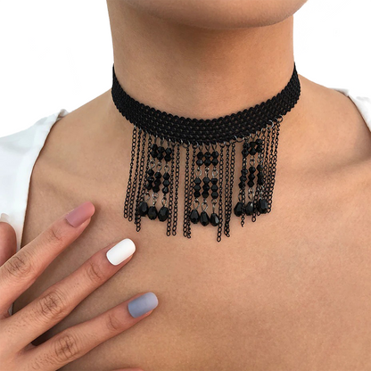 Stylish Hanging Rhinestone Necklace / Unique Design Black Choker Necklace