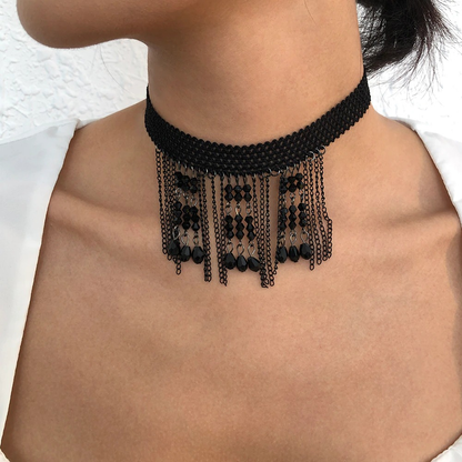 Stylish Hanging Rhinestone Necklace / Unique Design Black Choker Necklace