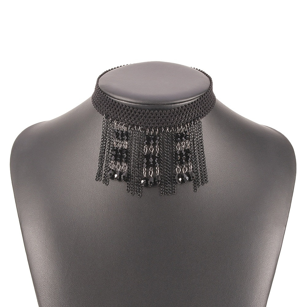 Stylish Hanging Rhinestone Necklace / Unique Design Black Choker Necklace