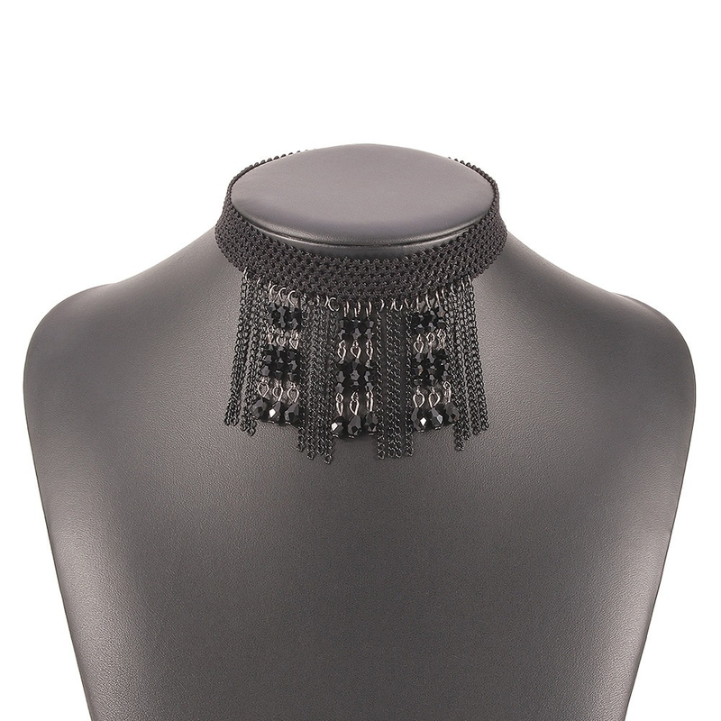 Stylish Hanging Rhinestone Necklace / Unique Design Black Choker Necklace