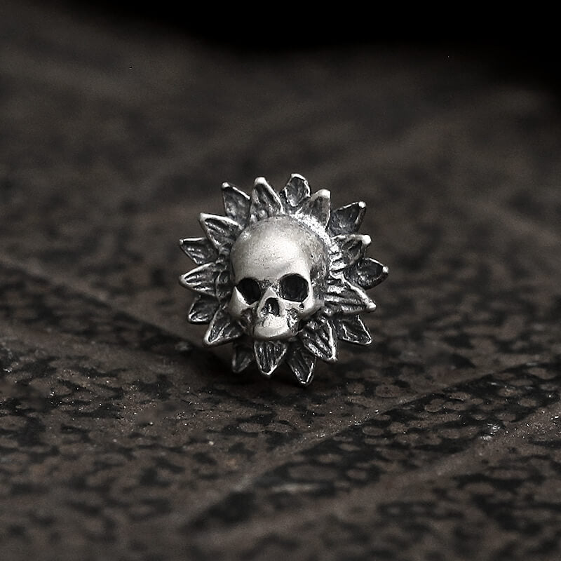 Sunflower Skull Sterling Silver Stud Earrings