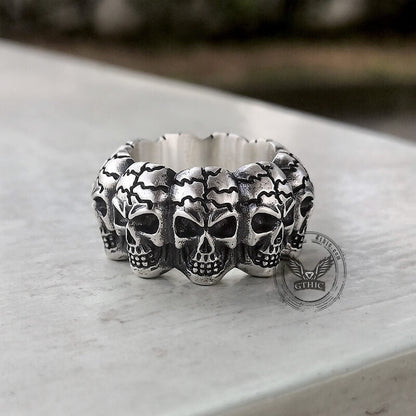 Surrounded Titanium Sterling Silver Skull Ring