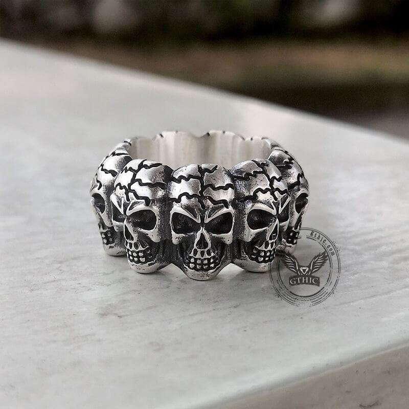 Surrounded Titanium Sterling Silver Skull Ring
