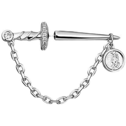 Sword With Chain Silver Plated Copper Earrings