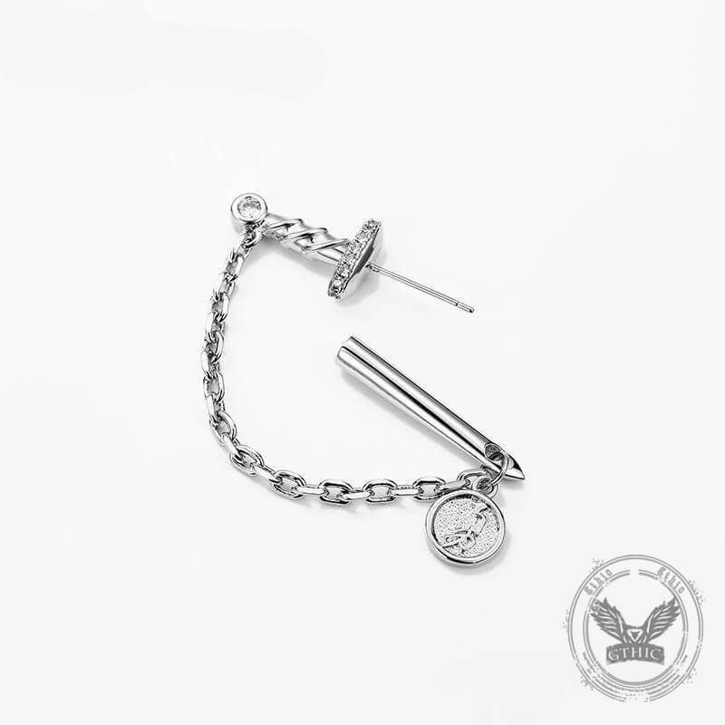 Sword With Chain Silver Plated Copper Earrings
