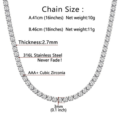 Cz Diamond Cut Tennis Chain Necklace for