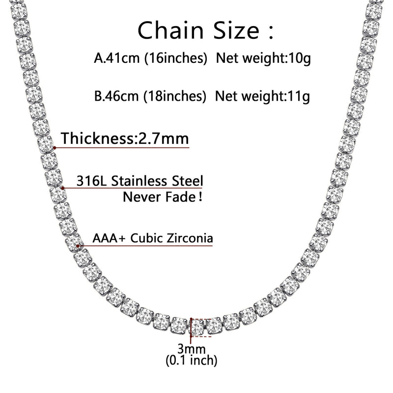 Cz Diamond Cut Tennis Chain Necklace for
