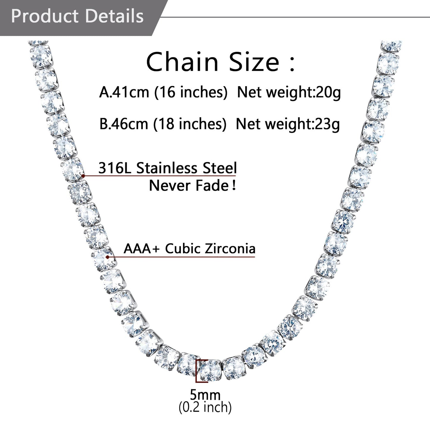 Cz Diamond Cut Tennis Chain Necklace for