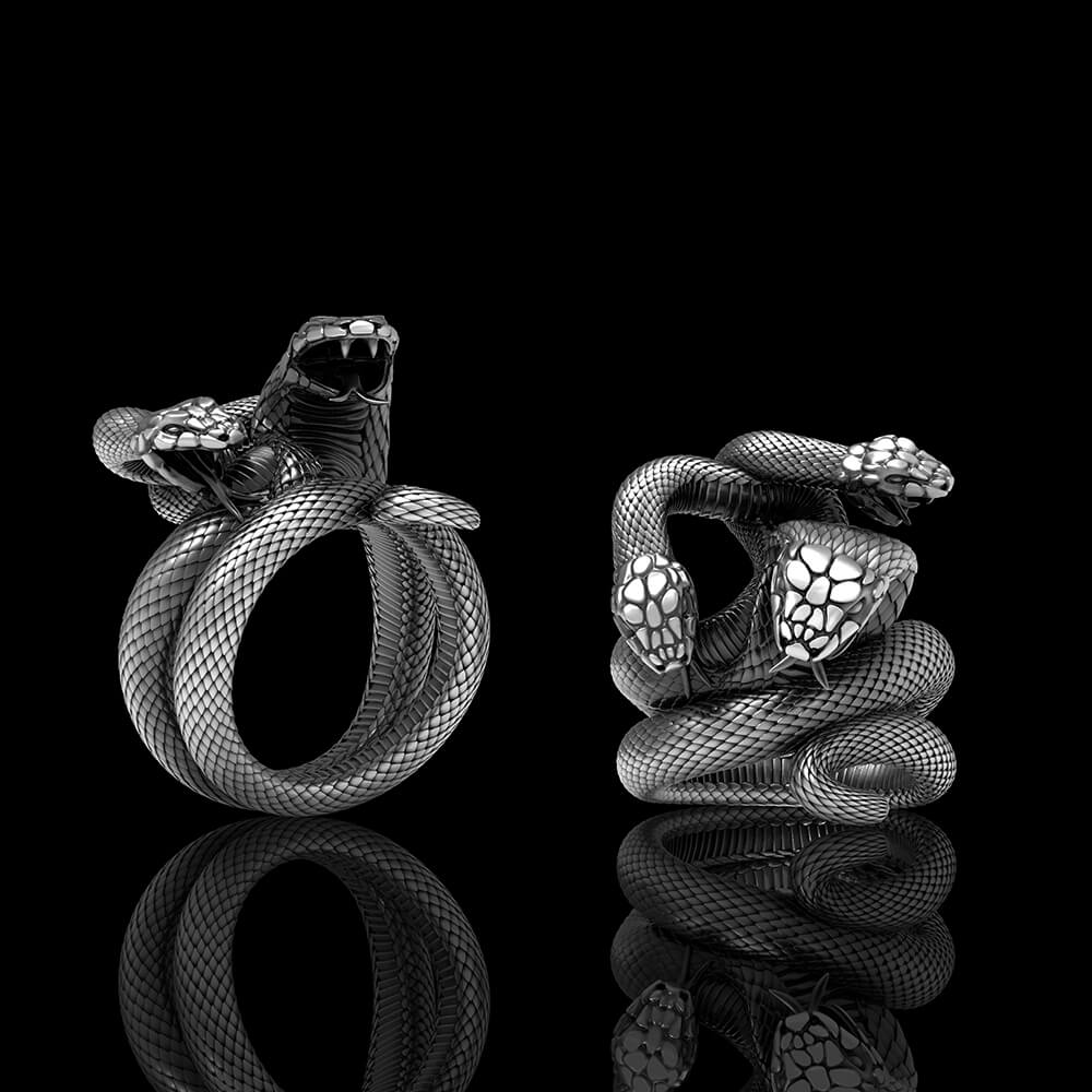 The Three-headed Serpent Sterling Silver Snake Ring