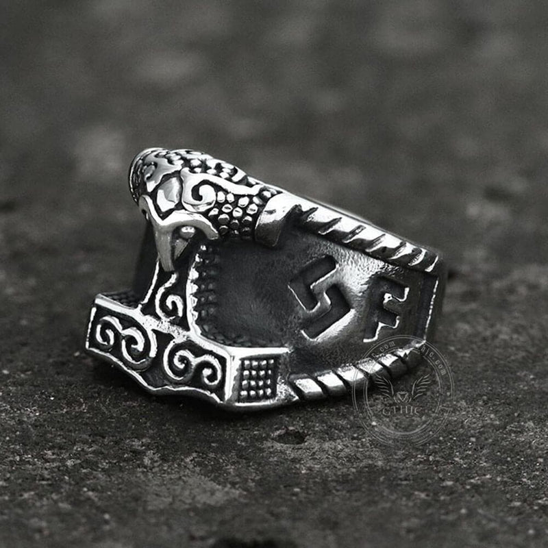 Thor's Hammer Rune Stainless Steel Viking Ring