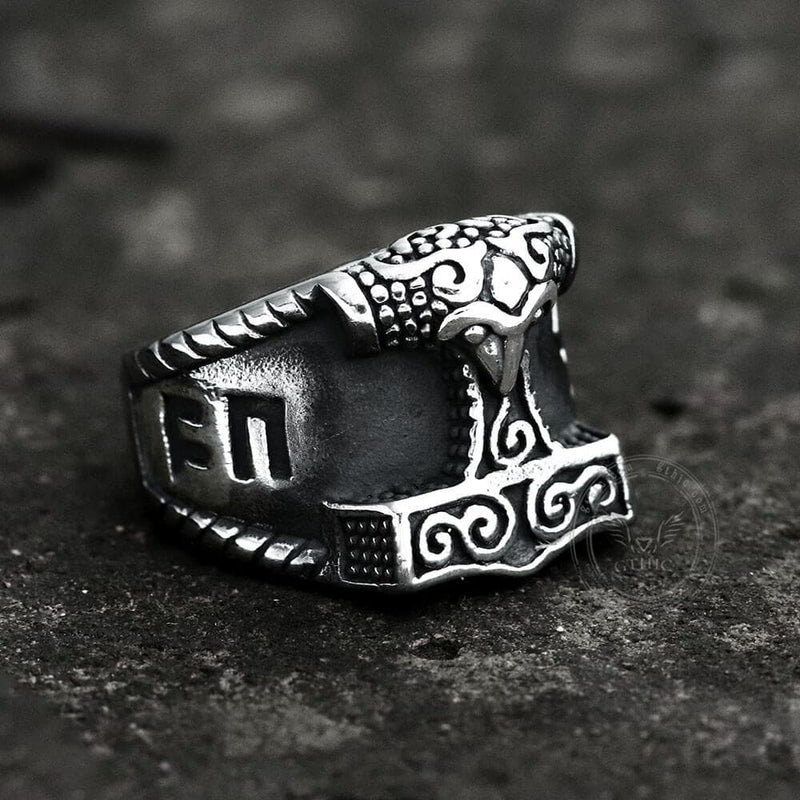 Thor's Hammer Rune Stainless Steel Viking Ring
