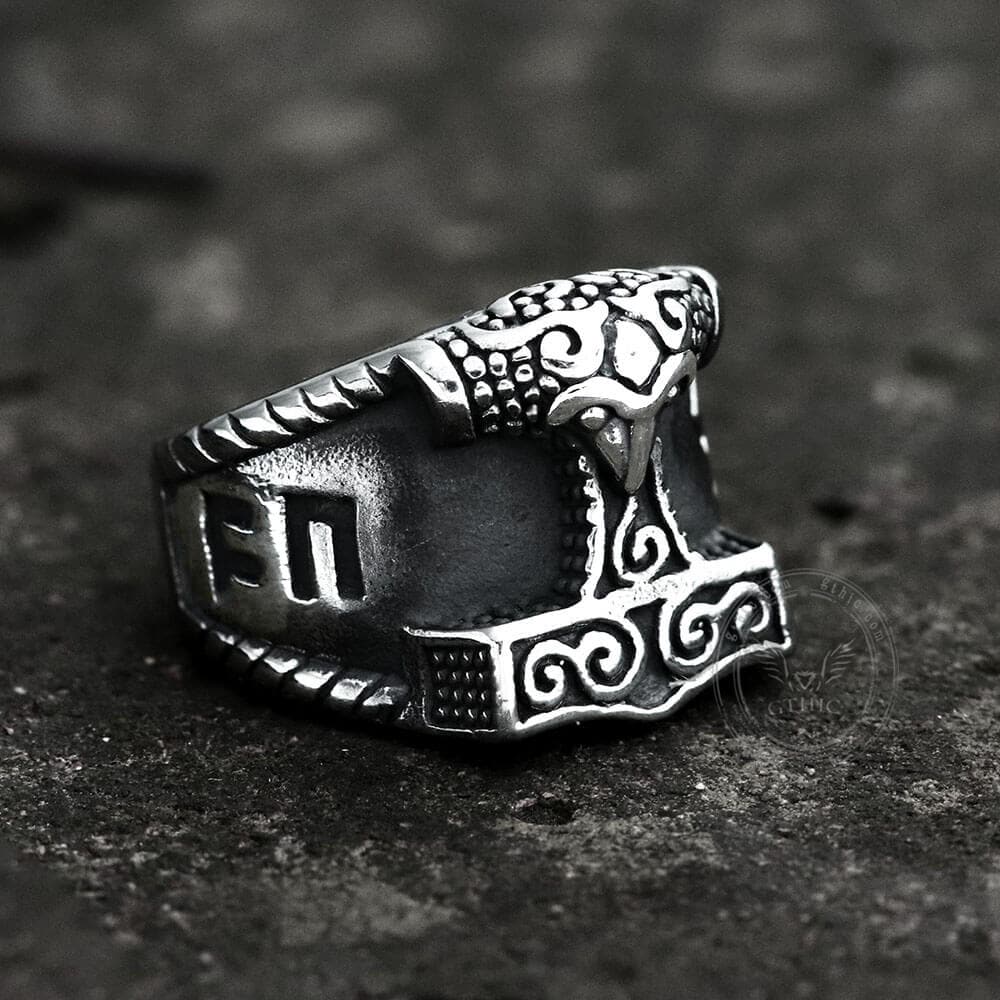 Thor's Hammer Rune Stainless Steel Viking Ring