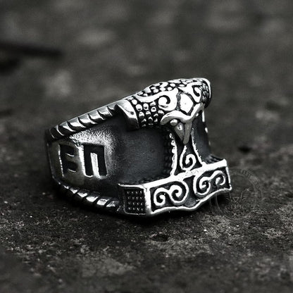 Thor's Hammer Rune Stainless Steel Viking Ring