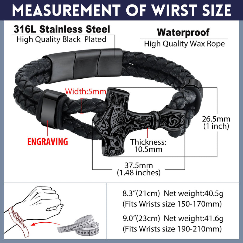 Viking Thor's Hammer Mjolnir Braided Leather Bracelet Gift for