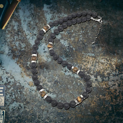 Tiger Eye Stone Stainless Steel Bead Necklace