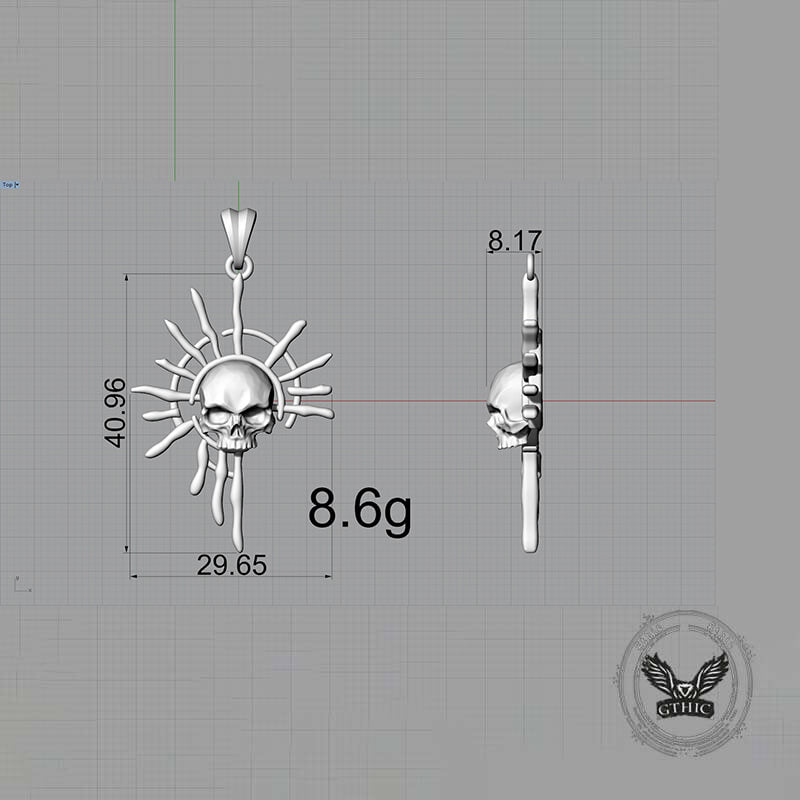 Gothic Skull Sun God Sterling Silver Monster Pendant