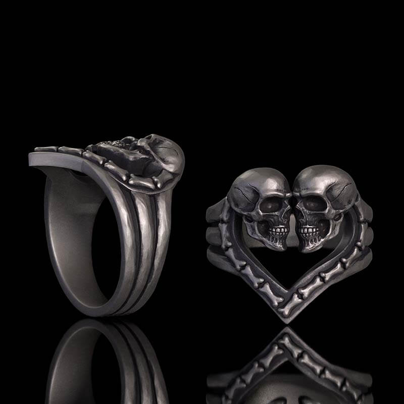 Till Death Do Us Part Skull Heart Sterling Silver Ring