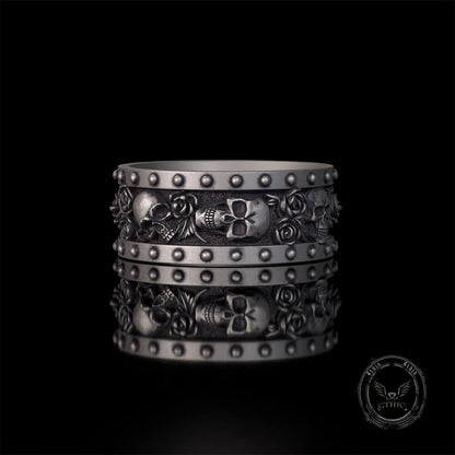Till Death Do Us Part Skull Rose Sterling Silver Ring
