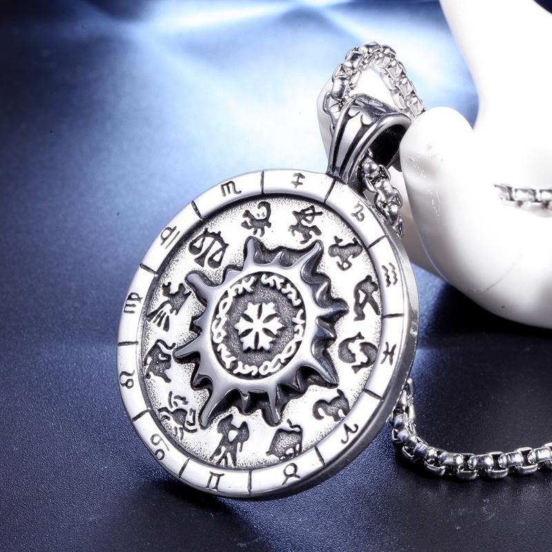 Titanium Stainless Steel Zodiac Signs Amulet / Punk Style Pendant Necklace